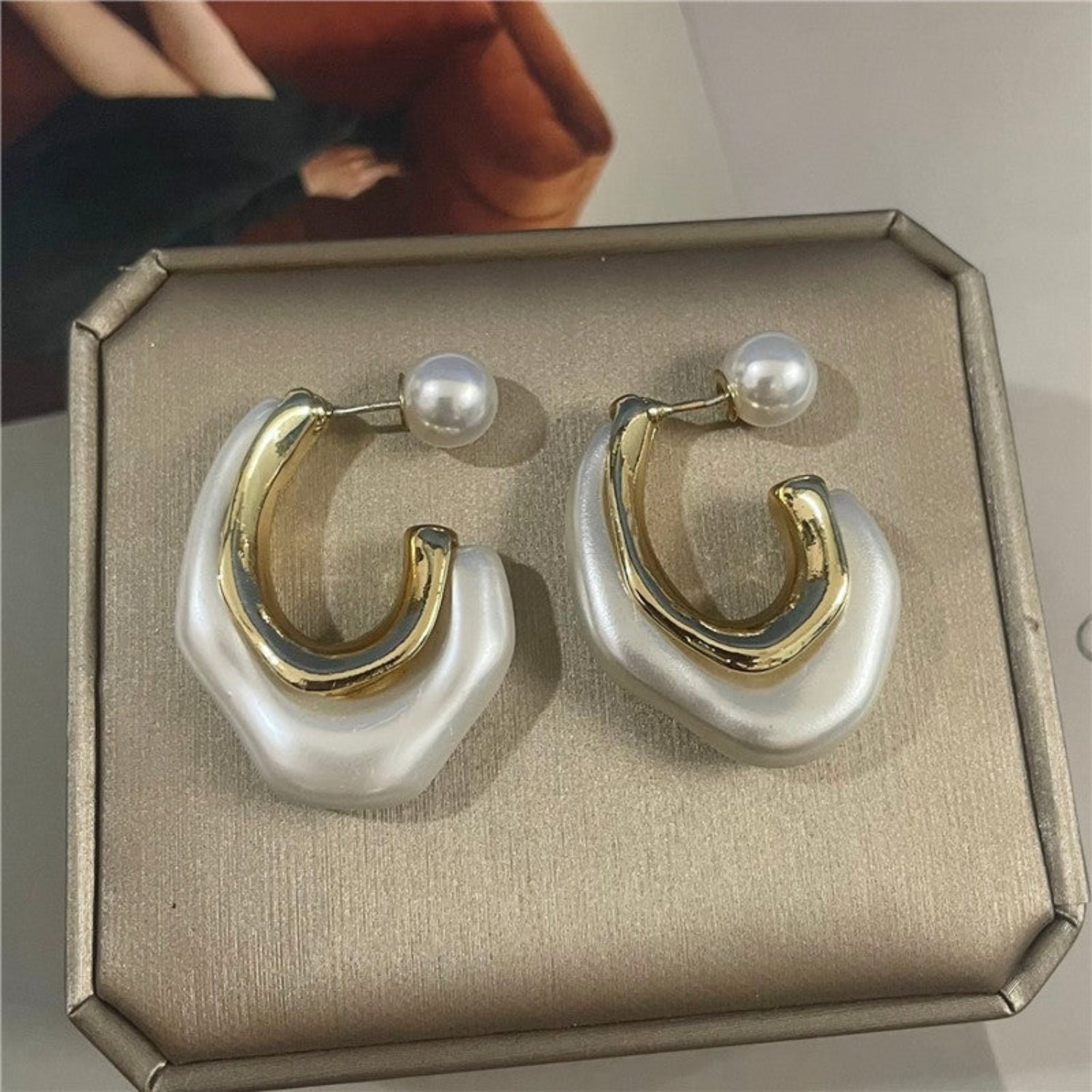 Sculpted Pearl Hoop Earrings JLT10961 | Just Lil Things at Broadway