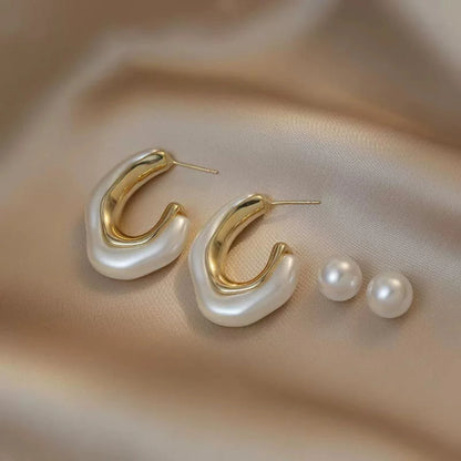 Sculpted Pearl Hoop Earrings JLT10961