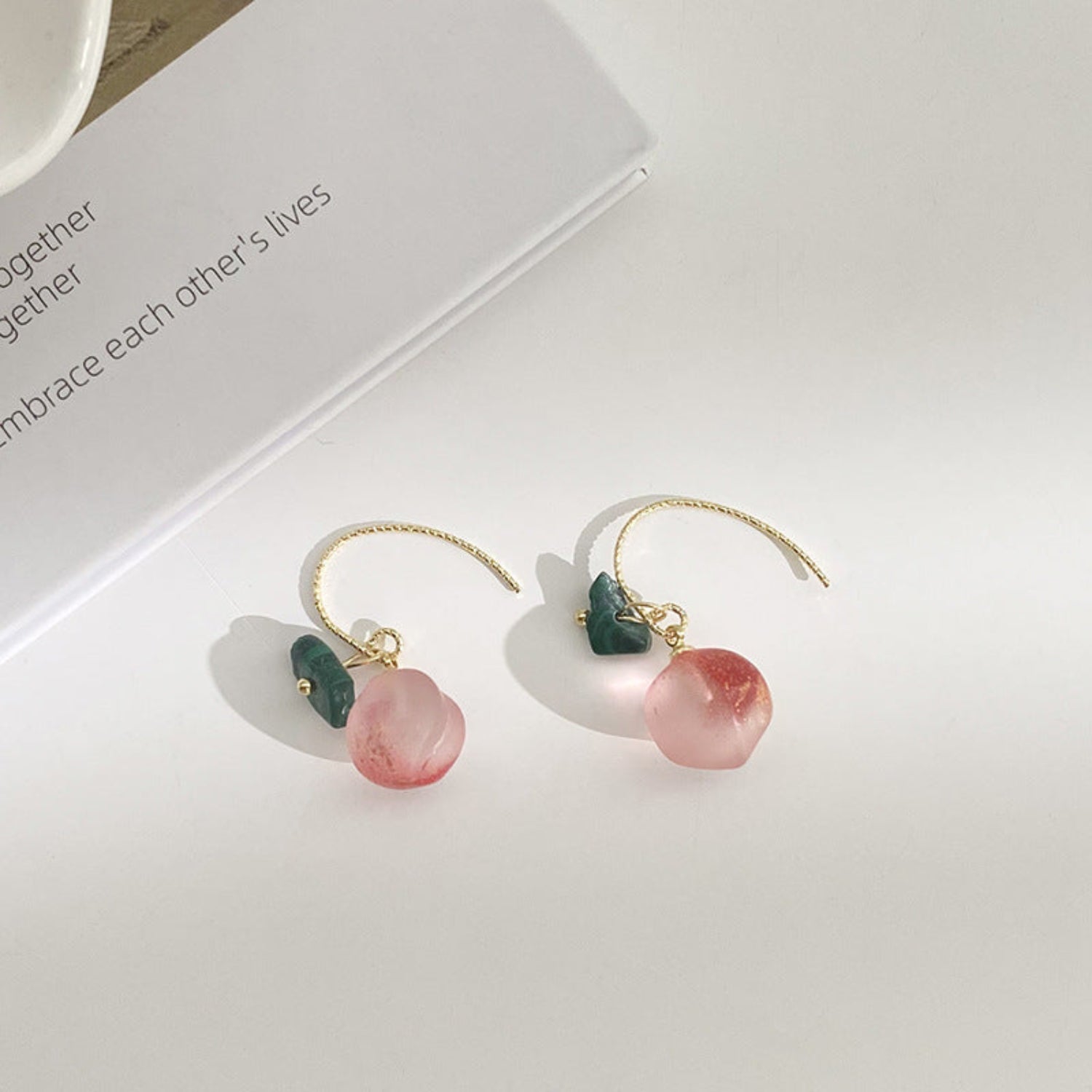 Frosted Peach and Malachite Drops Earrings  JLT11438 | Just Lil Things at Broadway