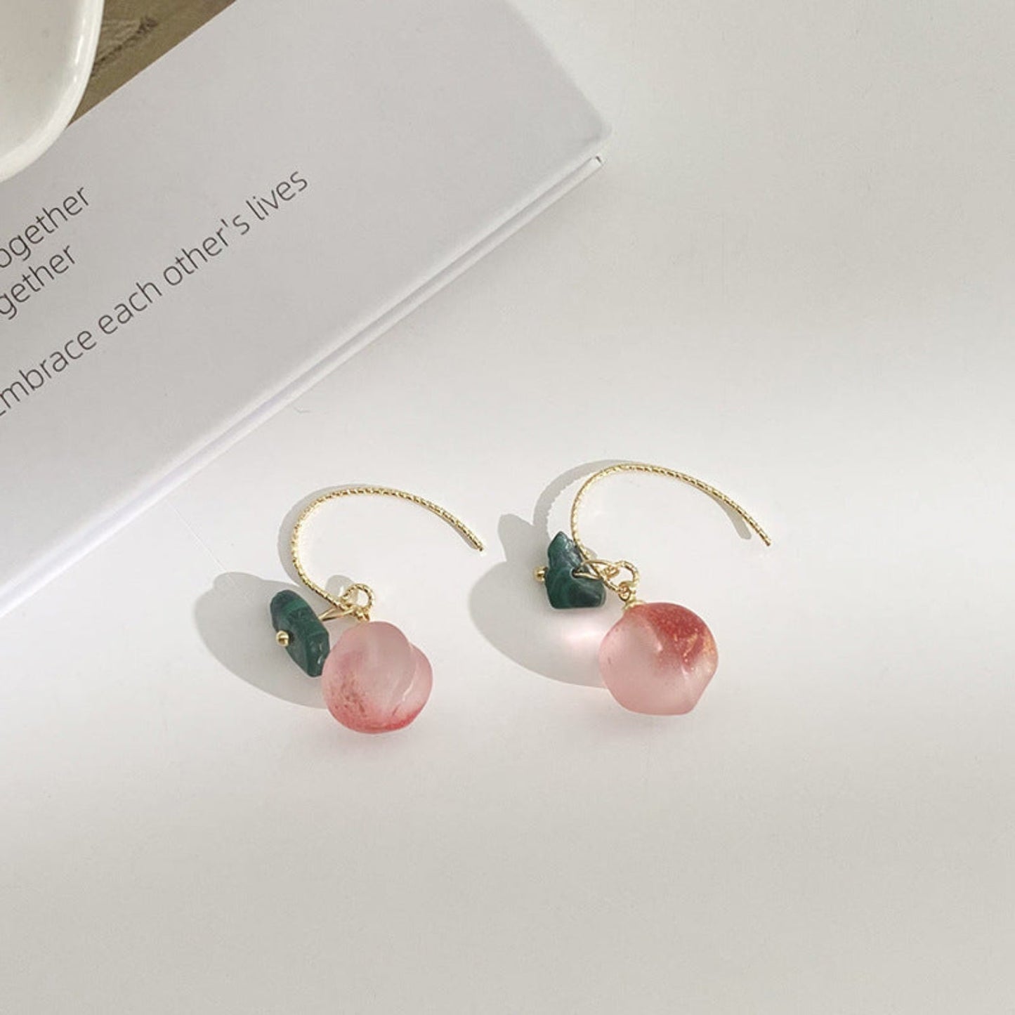 Frosted Peach and Malachite Drops Earrings  JLT11438 | Just Lil Things at Broadway