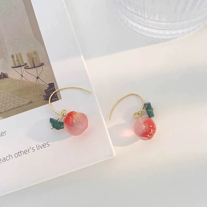 Frosted Peach and Malachite Drops Earrings  JLT11438
