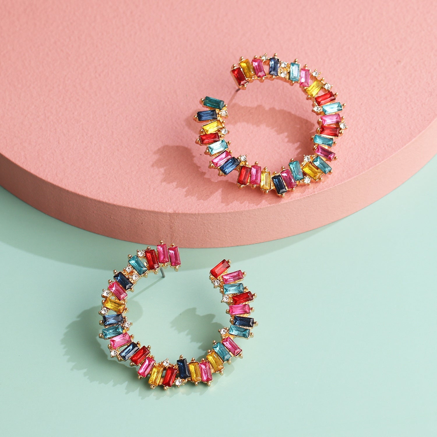 Multicolored Crystal Hoop Earrings-JLT11666 | Just Lil Things at Broadway
