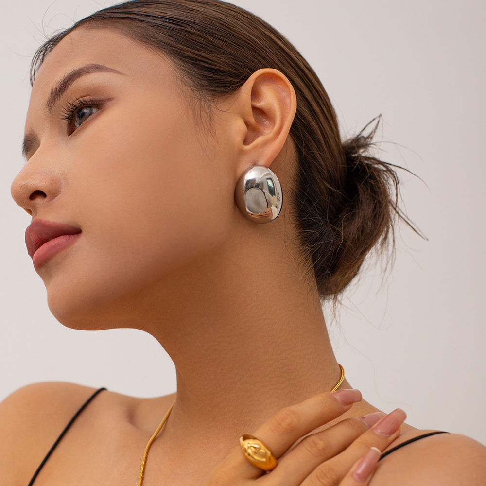 Large Silver Egg Dome Stud earrings JLT13096 | Just Lil Things at Broadway