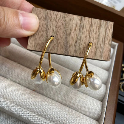 Gold Pearl Bud Drop Earrings jlt