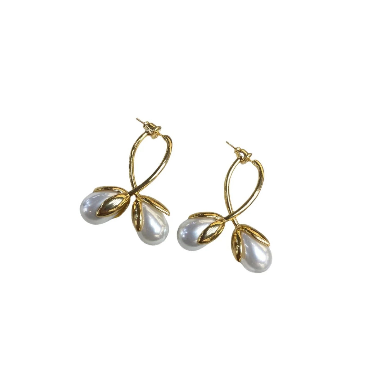 Gold Pearl Bud Drop Earrings jlt