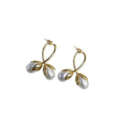 Gold Pearl Bud Drop Earrings jlt