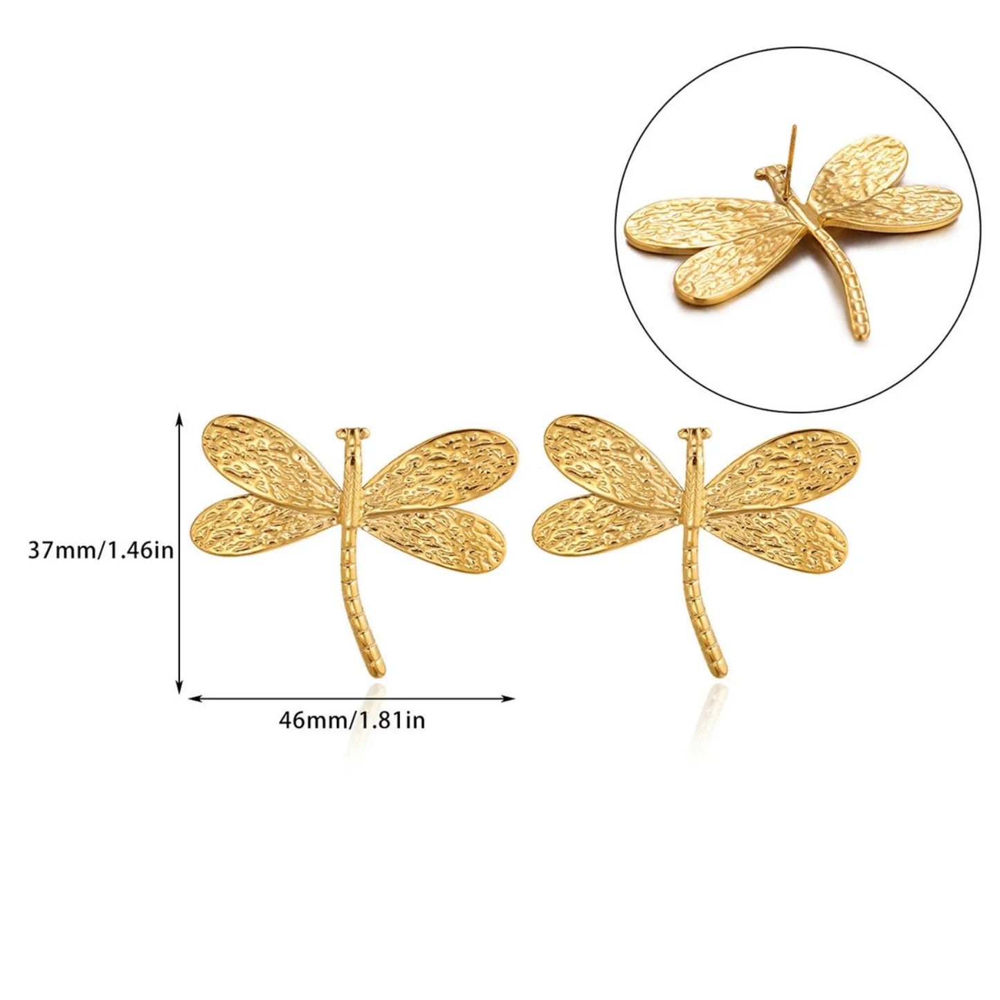 Gold Textured Dragonfly Stud Earrings JLT13611