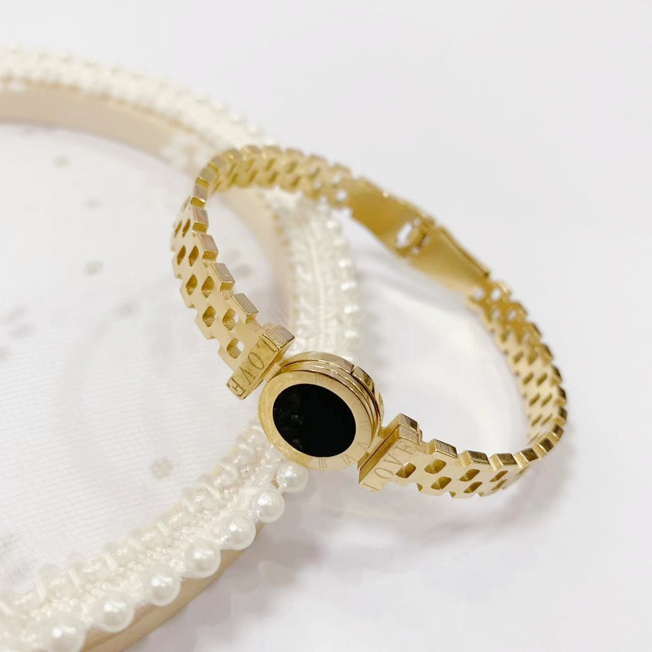 just-lil-things-artificial-Golden Geometric Black Stone Love Bracelet - jltb0301 | Just Lil Things at Broadway