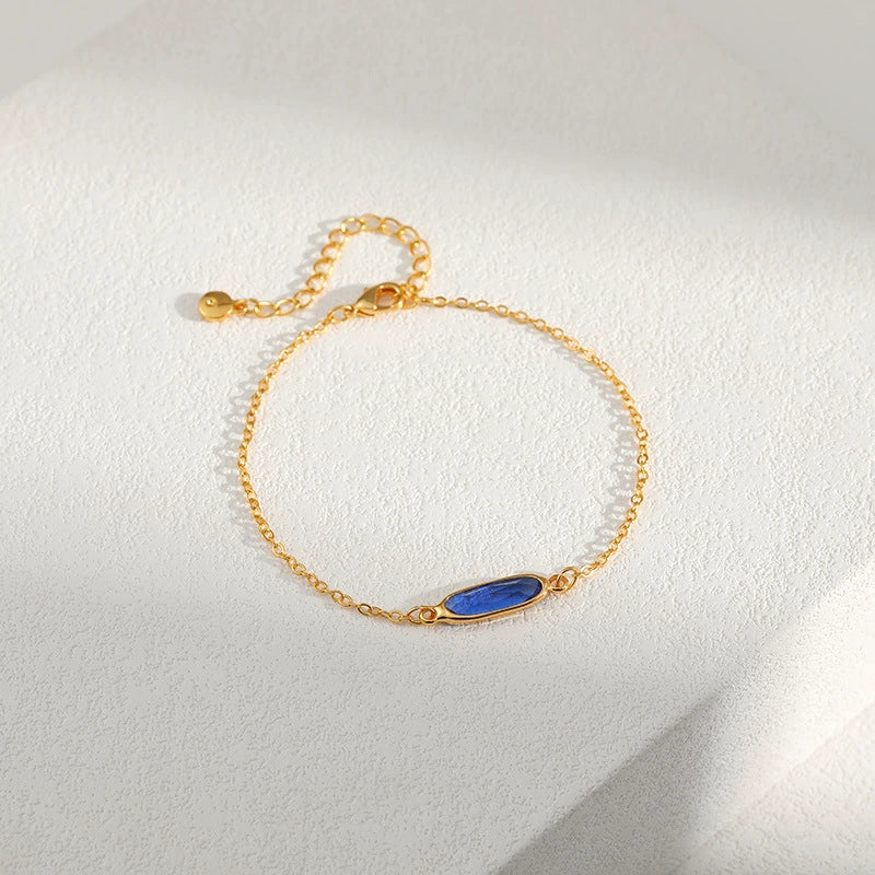 Just Lil Things Artificial Blue Crystal Charm Gold Chain Bracelets jltb0344