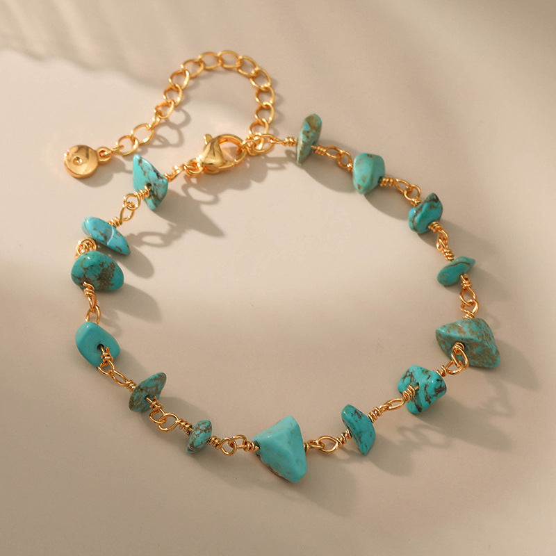 just-lil-things-artificial-Turquoise Stone Charm Bracelet with Gold Loop Chain-jltb0364 | Just Lil Things at Broadway