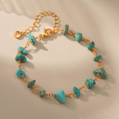 just-lil-things-artificial-Turquoise Stone Charm Bracelet with Gold Loop Chain-jltb0364 | Just Lil Things at Broadway