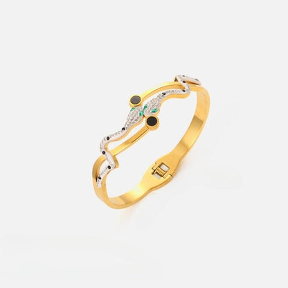 Stylish Rose Gold-Tone Snake Accent Hinged Bangle Bracelet JLTB0562 | Just Lil Things at Broadway