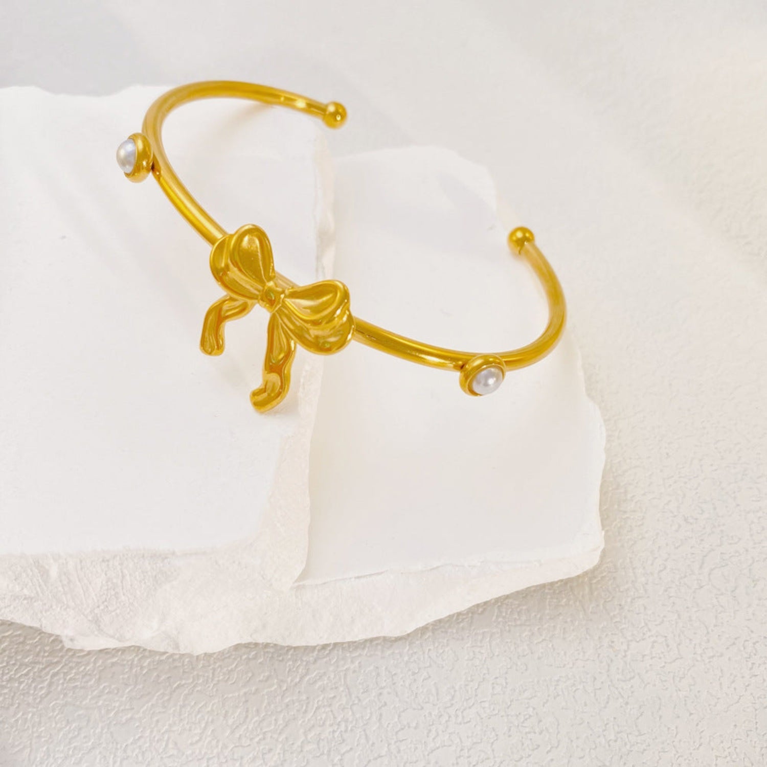 Vintage Bow Shaped Dual Pearl Inlaid Gold-tone Bracelet JLTB0640 | Just Lil Things at Broadway