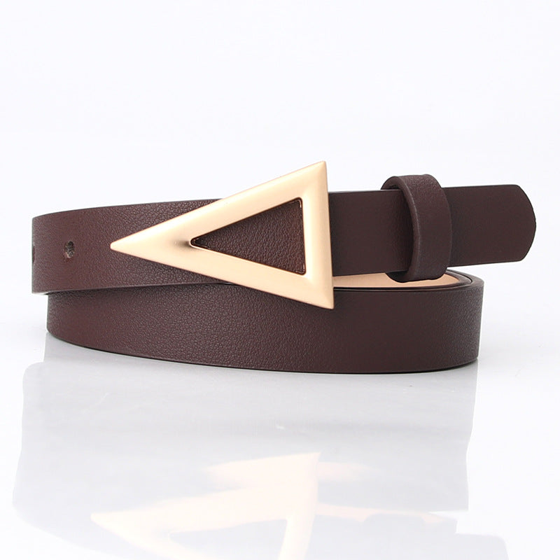 Black Belt with Gold Triangle Buckle Fashion Versatile Dress Belt
