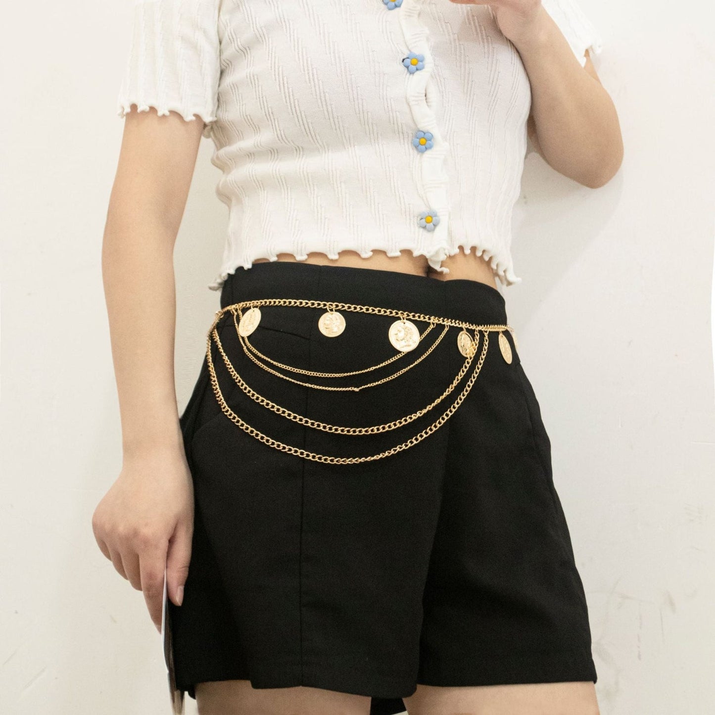 Vintage Gold Coin Layered Chain Belt  jlthb0121