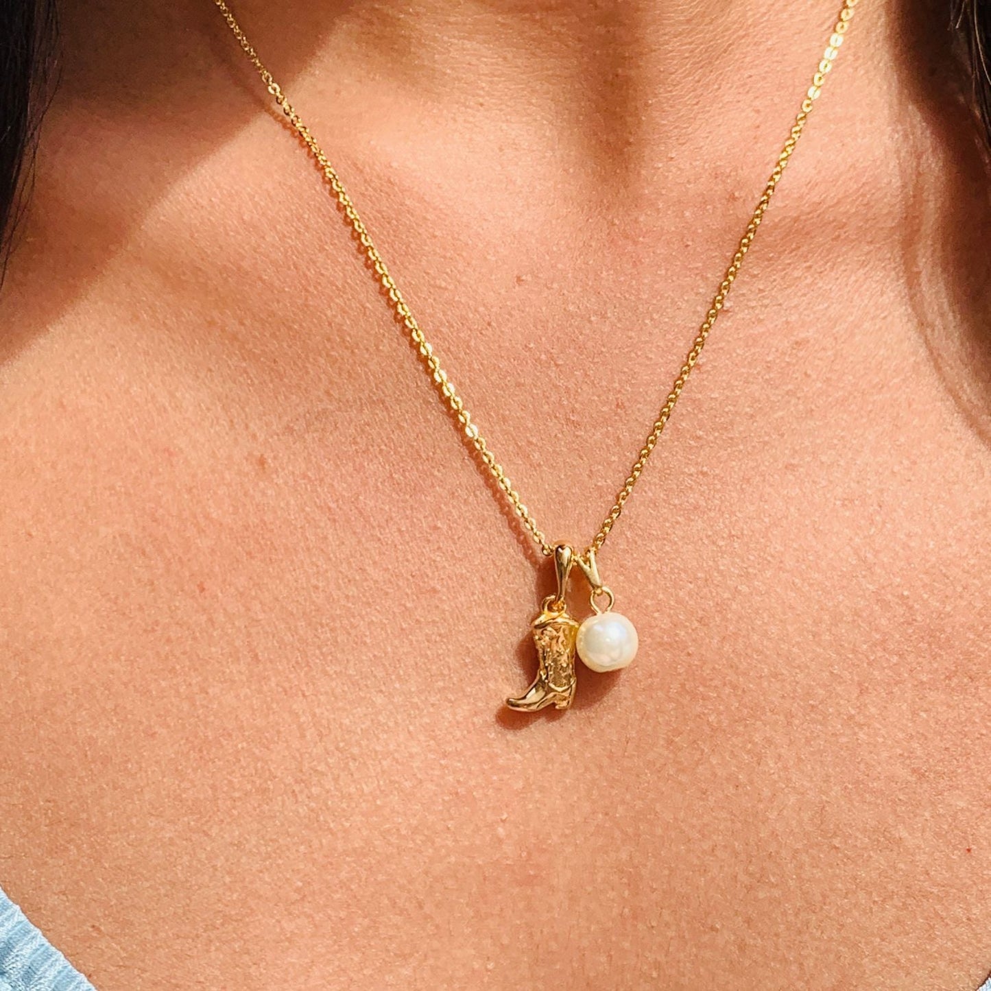 Just Lil Things Artificial- Golden Boot & Pearl Charm- Necklace jltn1086 | Just Lil Things at Broadway