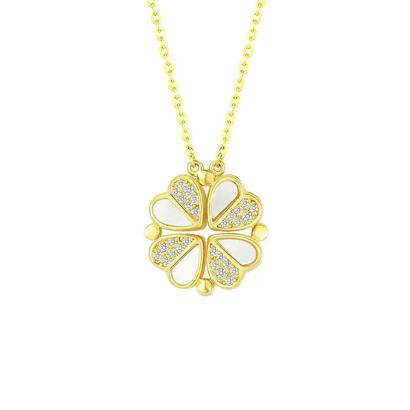 Quad Leaf Clover Crystal Gold Necklace JLTN1254 | Just Lil Things at Broadway