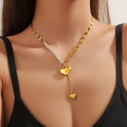 Dripping Dropped  Dual Heart Multi White Stone Gold Necklace JLTN1266 | Just Lil Things at Broadway