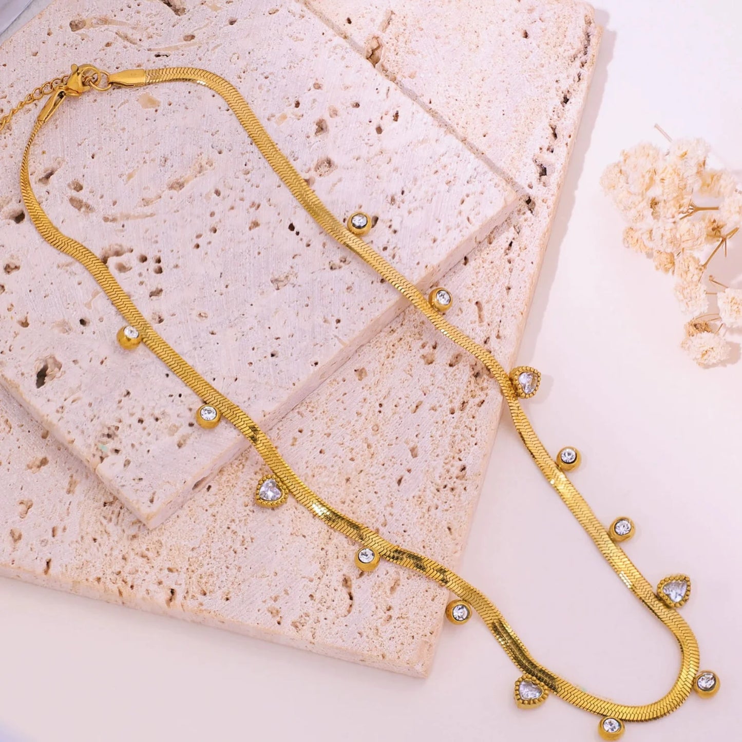 Golden Crystal Heart Necklace JLTN1620 | Just Lil Things at Broadway