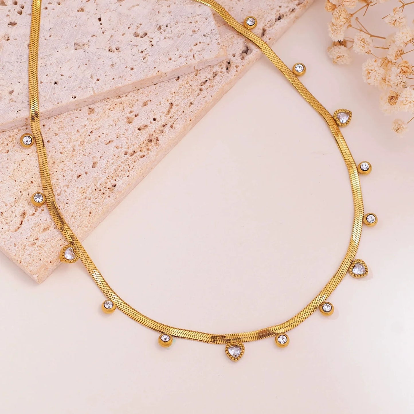 Golden Crystal Heart Necklace JLTN1620