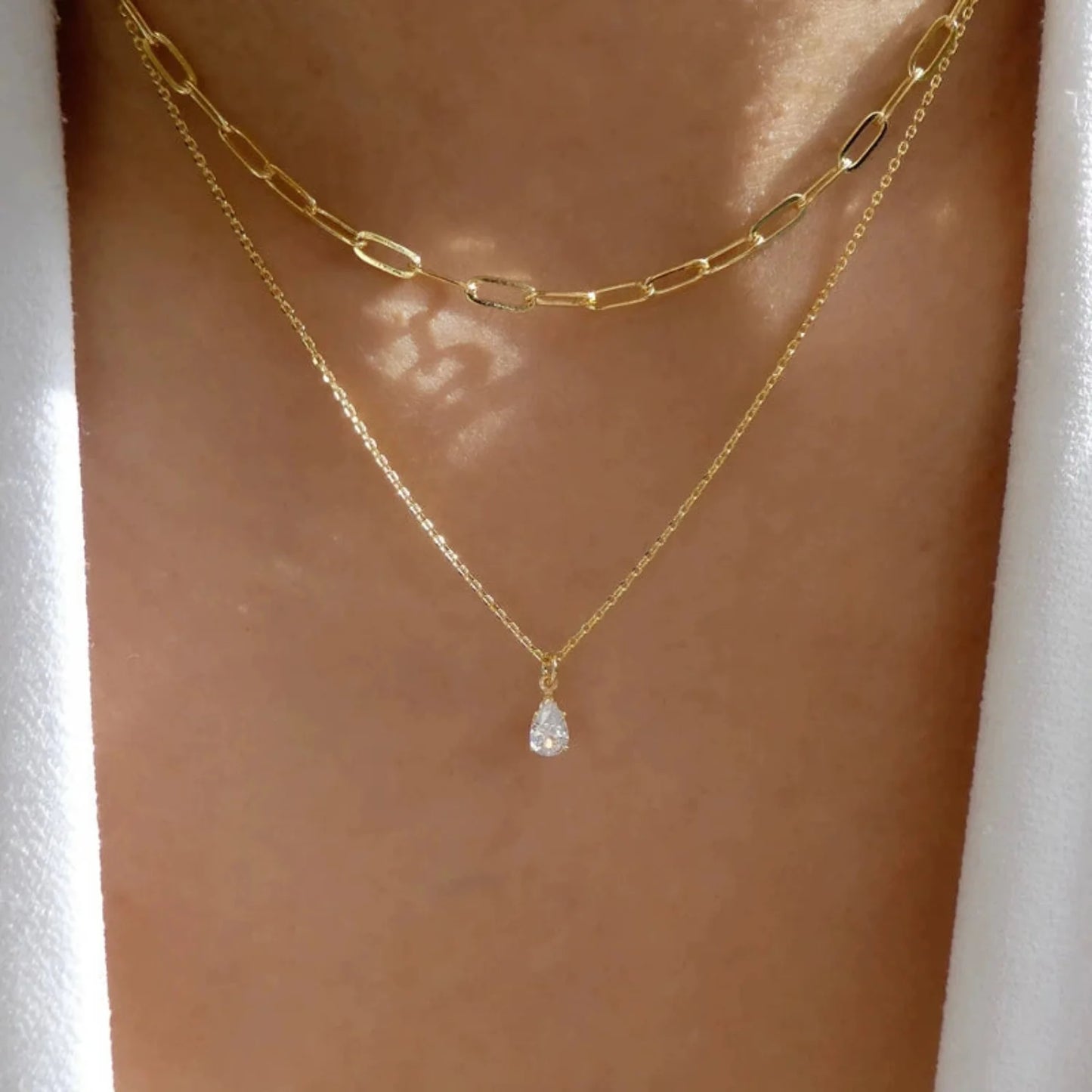 Layered Chain With Teardrop Pendant JLTN1686 | Just Lil Things at Broadway