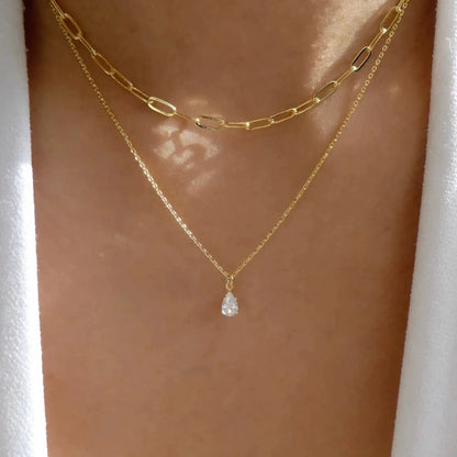 Layered Chain With Teardrop Pendant JLTN1686 | Just Lil Things at Broadway