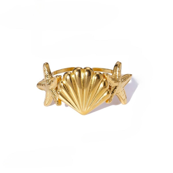 Starfish & Sea Shell Gold Ring JLTR0456 | Just Lil Things at Broadway