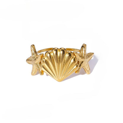 Starfish & Sea Shell Gold Ring JLTR0456 | Just Lil Things at Broadway