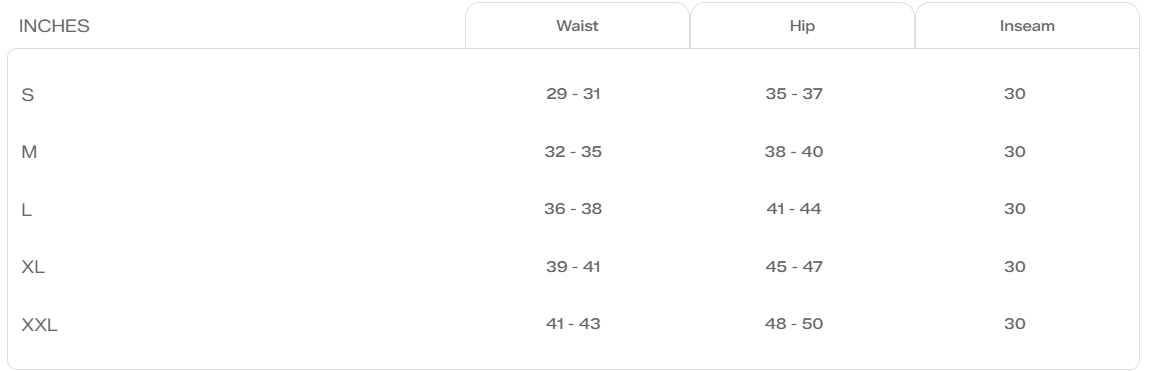 Size Chart for All In Joggers