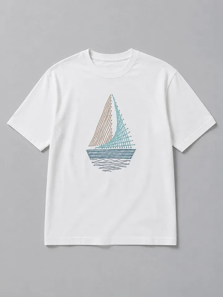 Windward 100% Cotton White Graphic T-Shirt - plain view