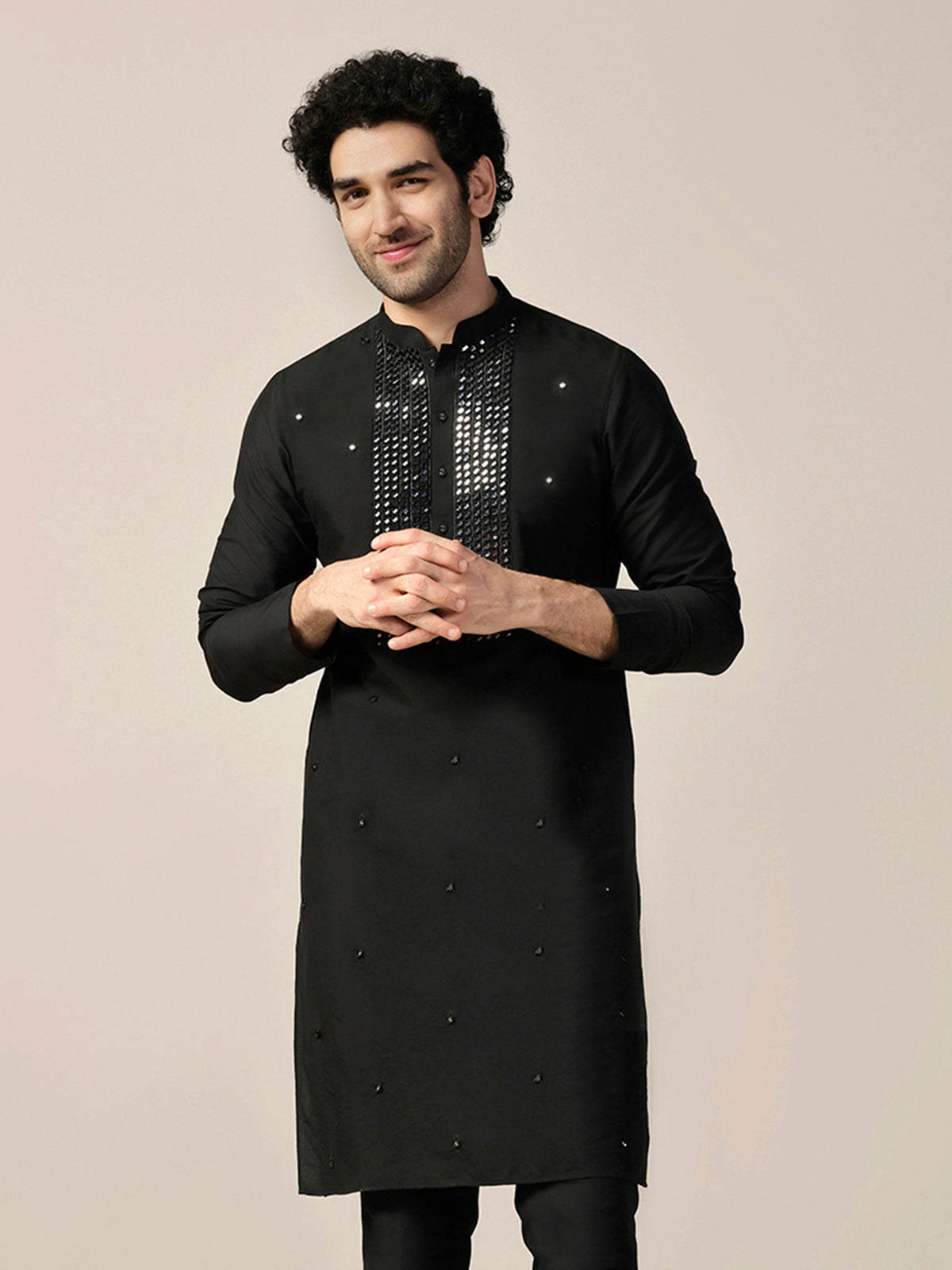 Kisah Men's Black Long Kurta