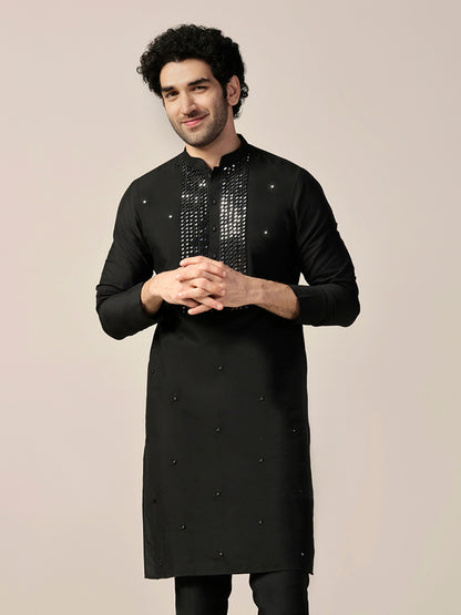 Kisah Men's Black Long Kurta