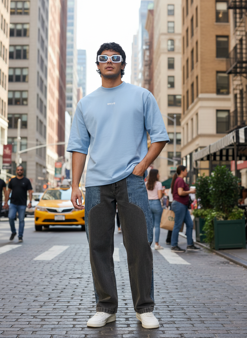 Dual Panel Mix Match Men's Straight Fit Jeans