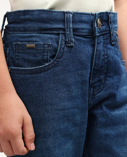 Rare Ones Kids Loet-1 Dark Blue Cotton Blend Fabric Zipper Closure Regular Fit Jeans