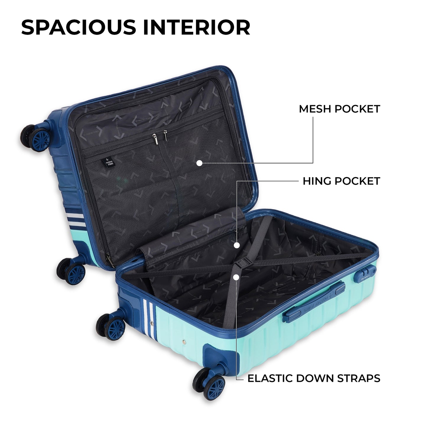 Nasher Miles Vegas Hard-Sided Polycarbonate Check-in Luggage Teal&Dark Blue 24 inch |65 Trolley Bag