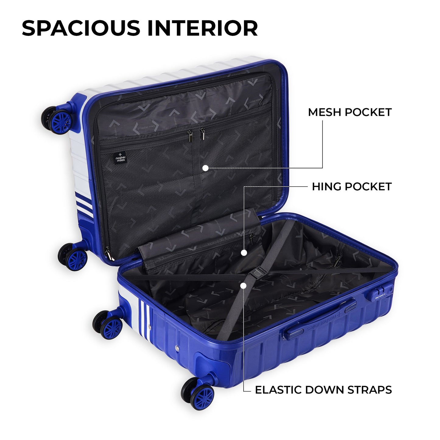 Nasher Miles Vegas Hard-Sided Polycarbonate Check-in Luggage Blue&Silver 24 inch |65 Trolley Bag