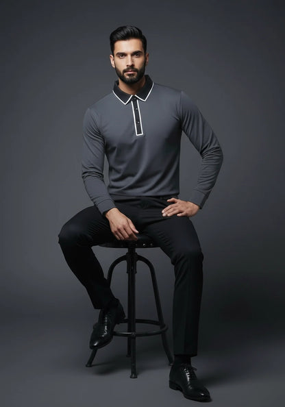 Classic Full Sleeve Polo Grey