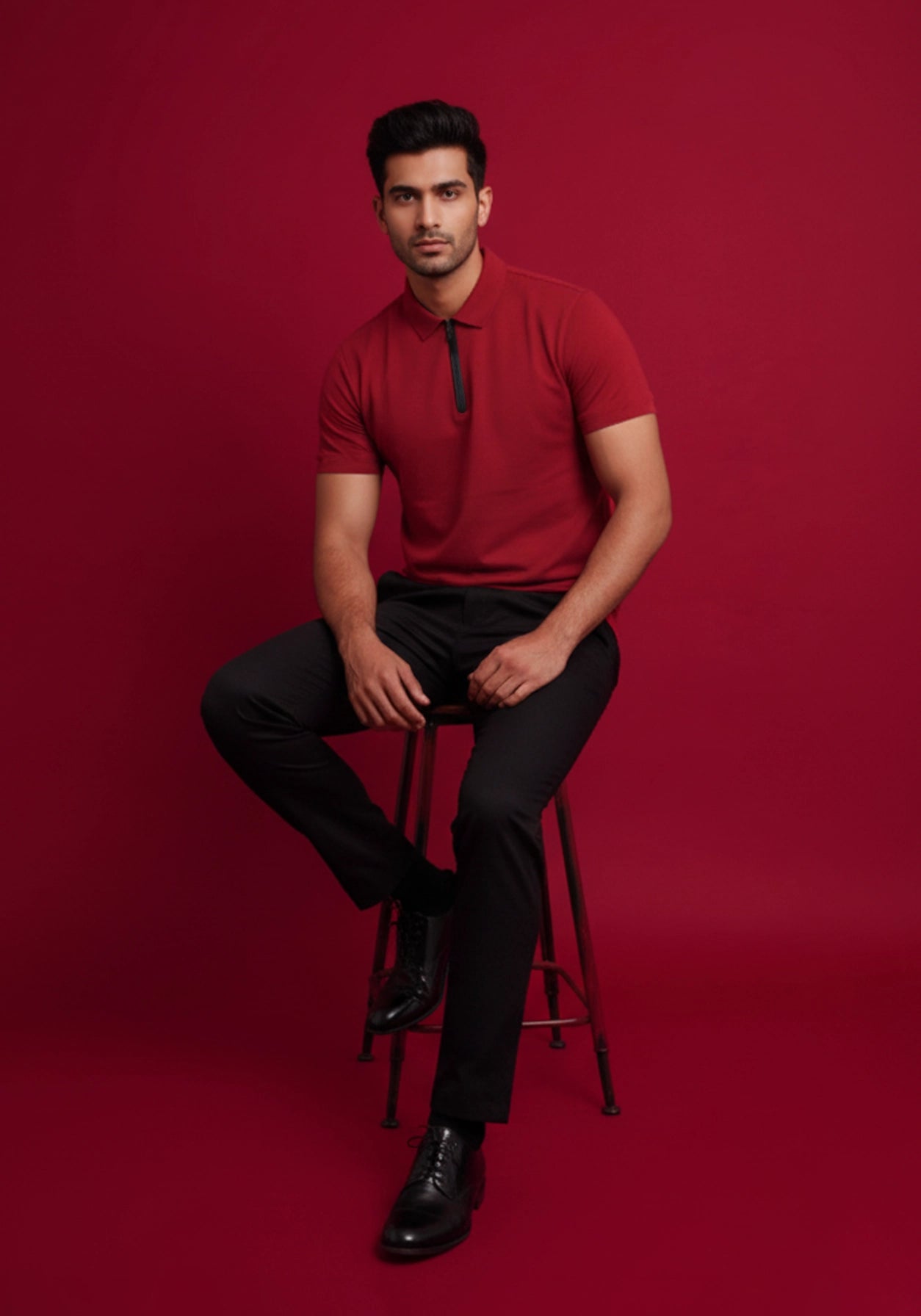 The Monarch Liquid Zipper Polo Red