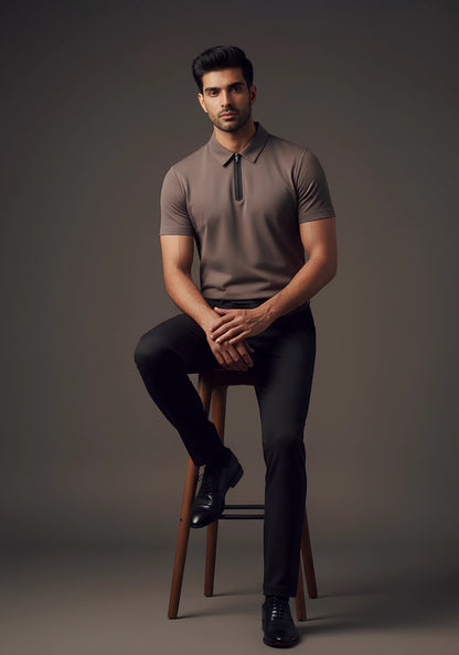 The Monarch Liquid Zipper Polo Slate