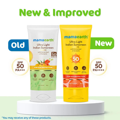 Mamaearth Ultra Light Indian Sunscreen with Carrot Seed Turmeric & SPF 50 PA+++ 80 gm