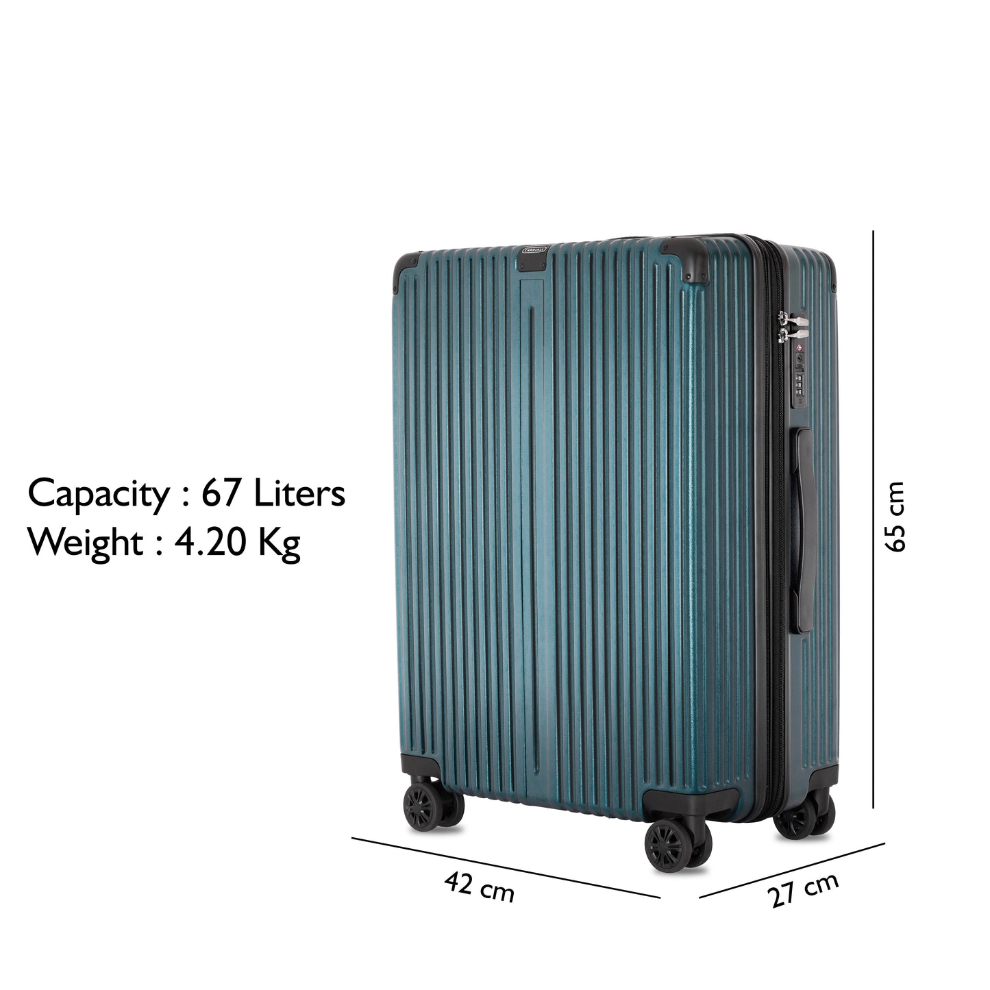 Carriall Meta Luggage Polycarbonate (PC) Hard Sided 24 inch / 65 cm Check-in Size Expandable Trolley Bag  (Green)