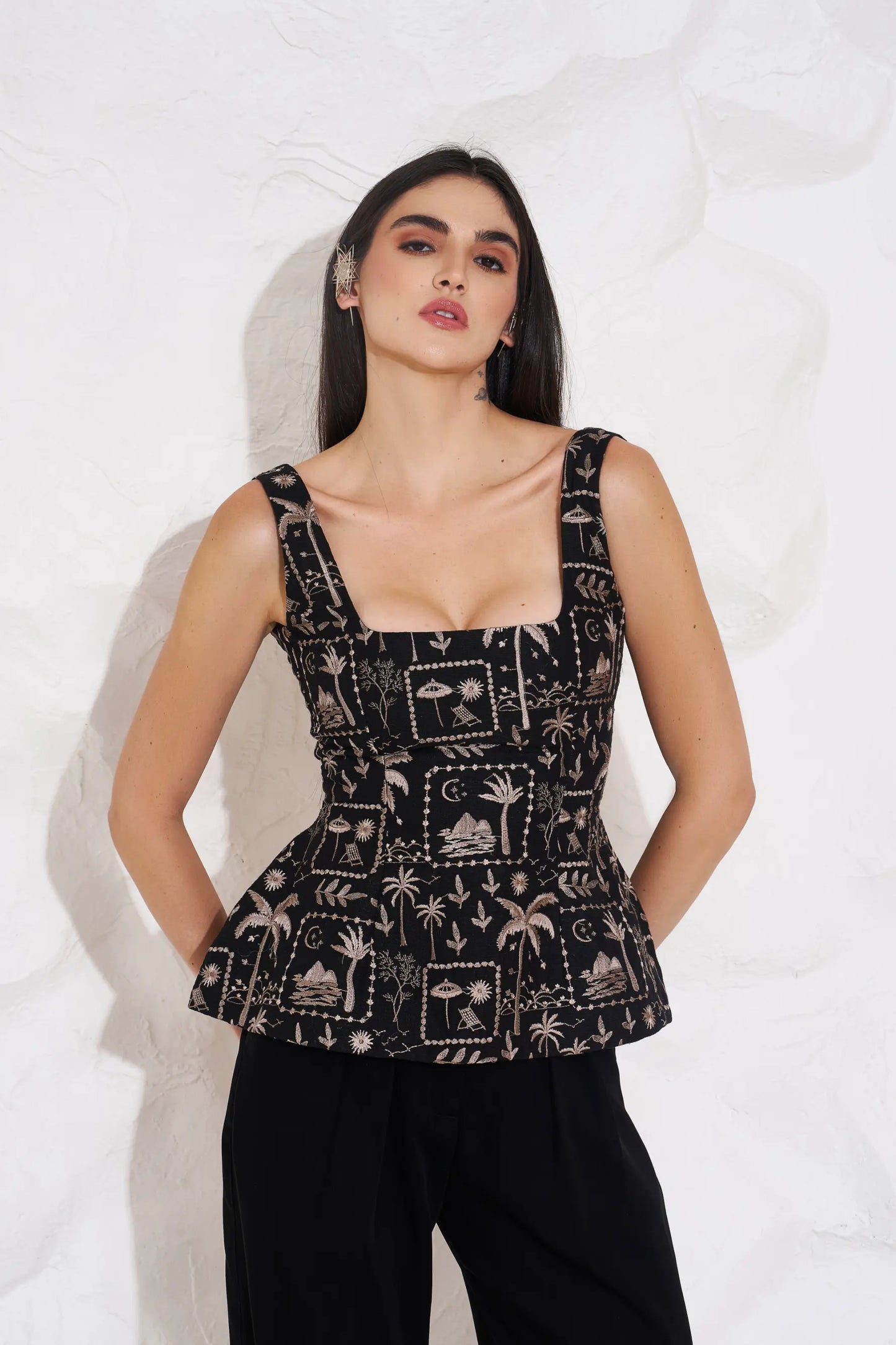MIA Embroidered Peplum Top