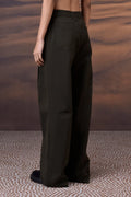 Military Green Cotton Twill Wide-Leg Trousers