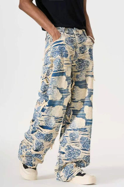 DISTRESSED FLORAL FABRIC VALKYRE JEANS