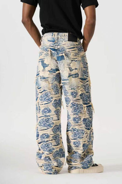 DISTRESSED FLORAL FABRIC VALKYRE JEANS