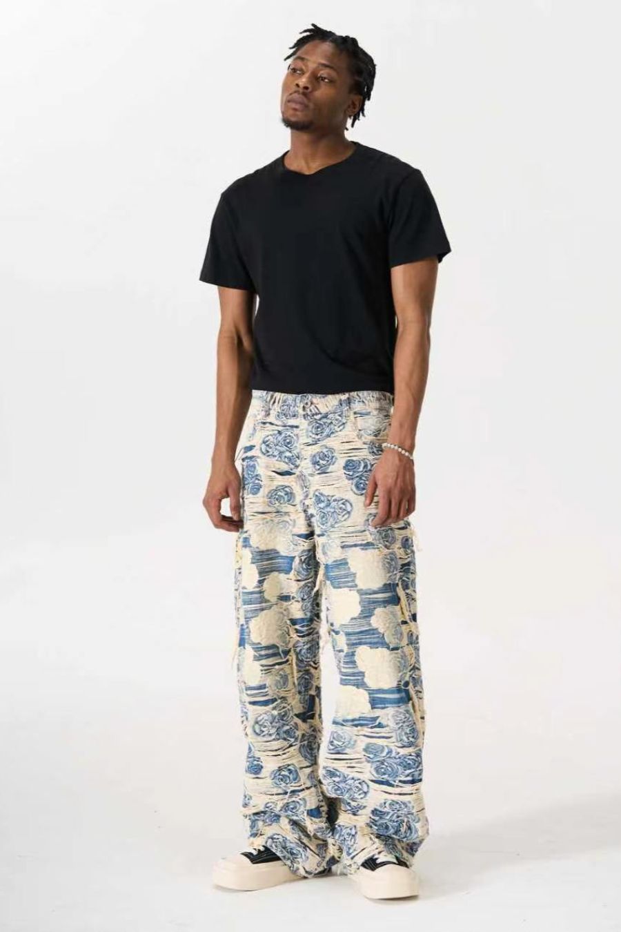 DISTRESSED FLORAL FABRIC VALKYRE JEANS
