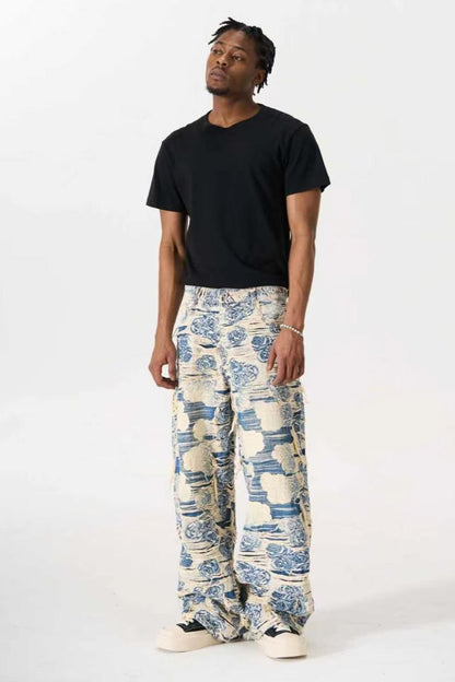 DISTRESSED FLORAL FABRIC VALKYRE JEANS