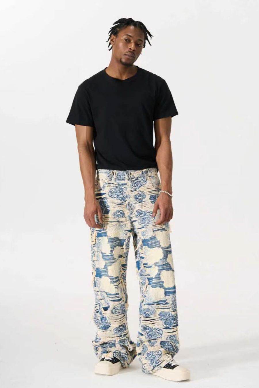 DISTRESSED FLORAL FABRIC VALKYRE JEANS