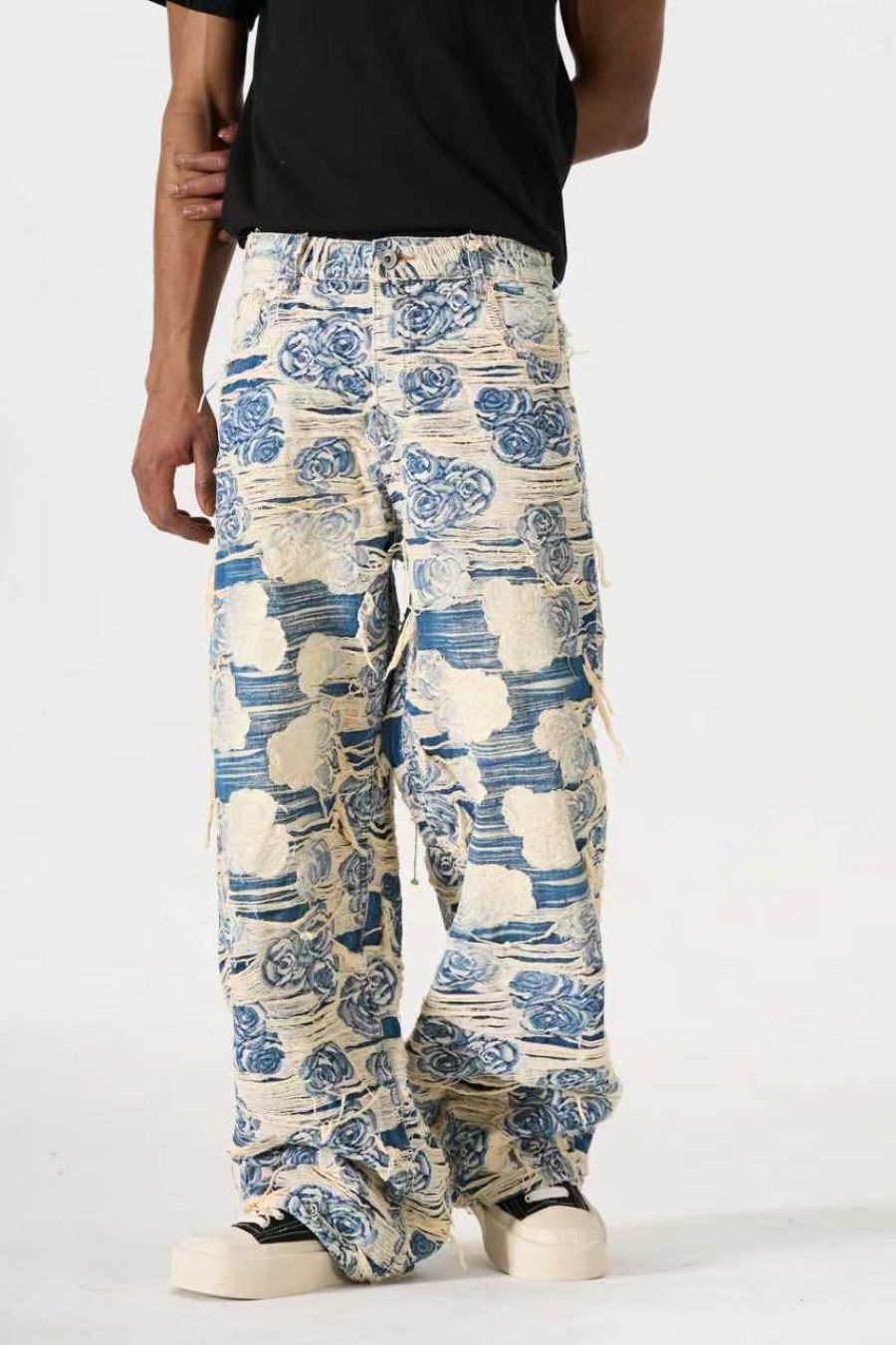 DISTRESSED FLORAL FABRIC VALKYRE JEANS