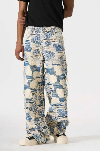 DISTRESSED FLORAL FABRIC VALKYRE JEANS
